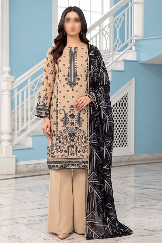 KHAADI 3 Piece Printed Khaddar Suit for Women with Khaddar Dupatta