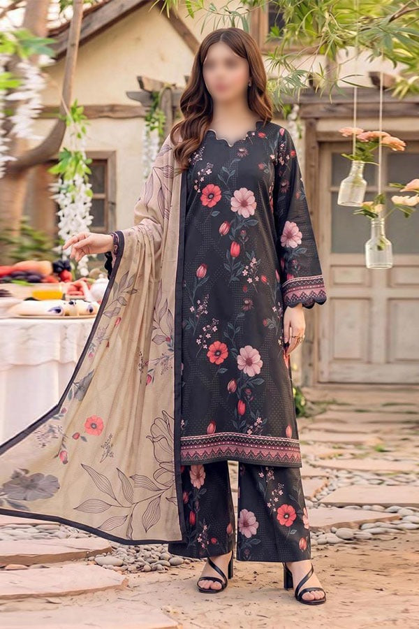 Safina 3 piece unstitched viscose suit with digital floral printed shirt dupatta and trouse