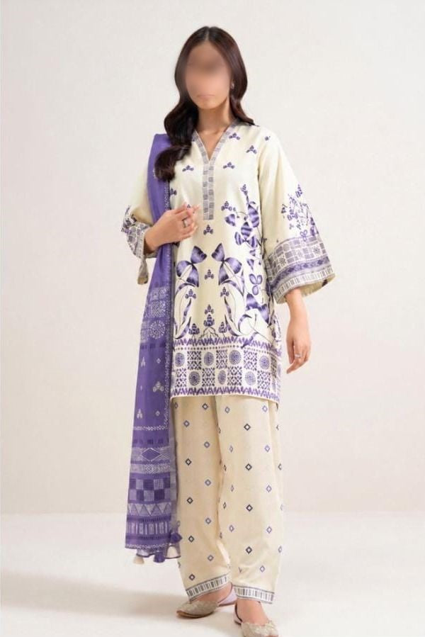 SAPPHIRE 3 Piece Printed Khaddar Suit for Women with Printed Khaddar Dupatta