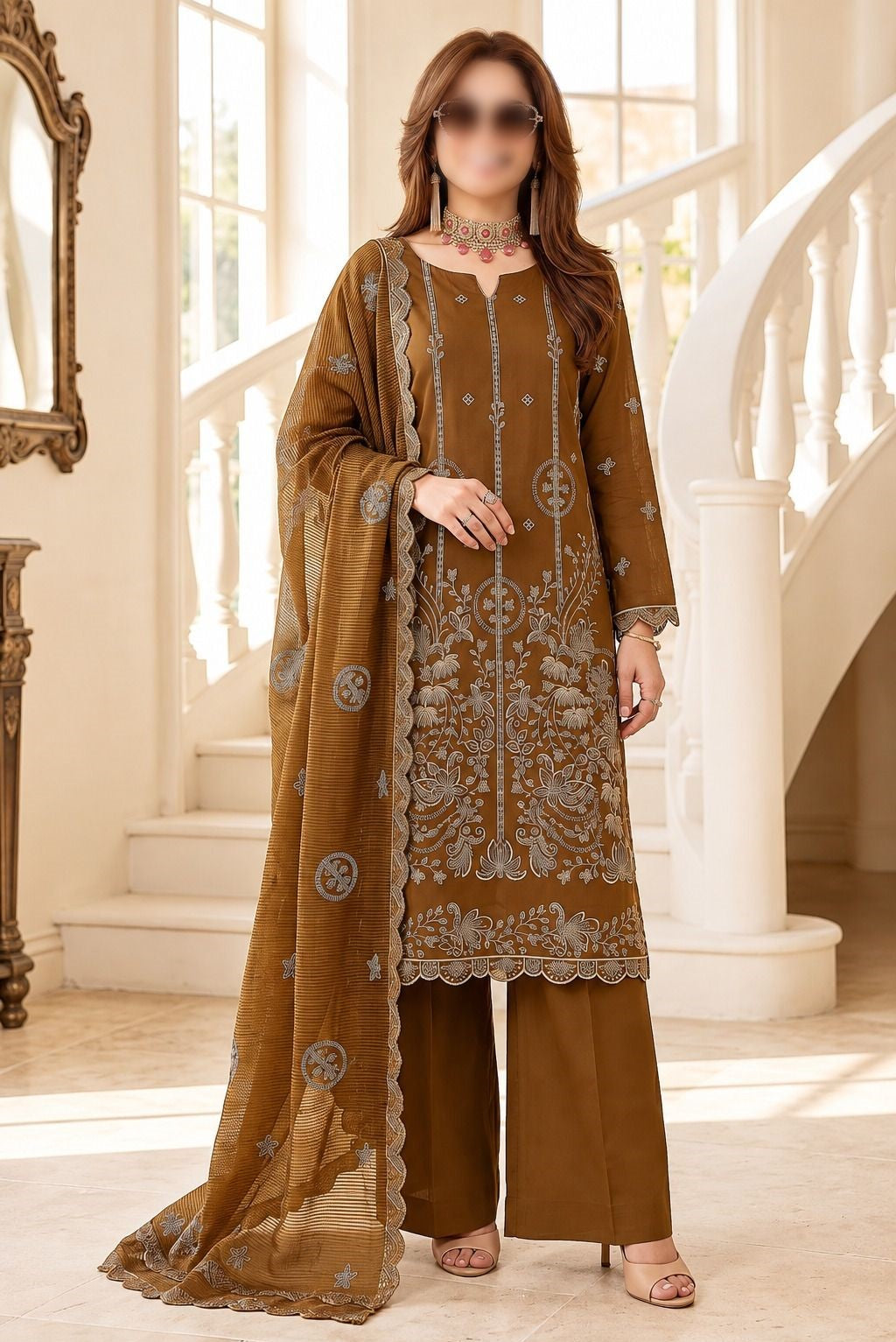 SAPPHIRE 3 Piece Embroidered Viscose Suit with Heavy Embroidered Dupatta