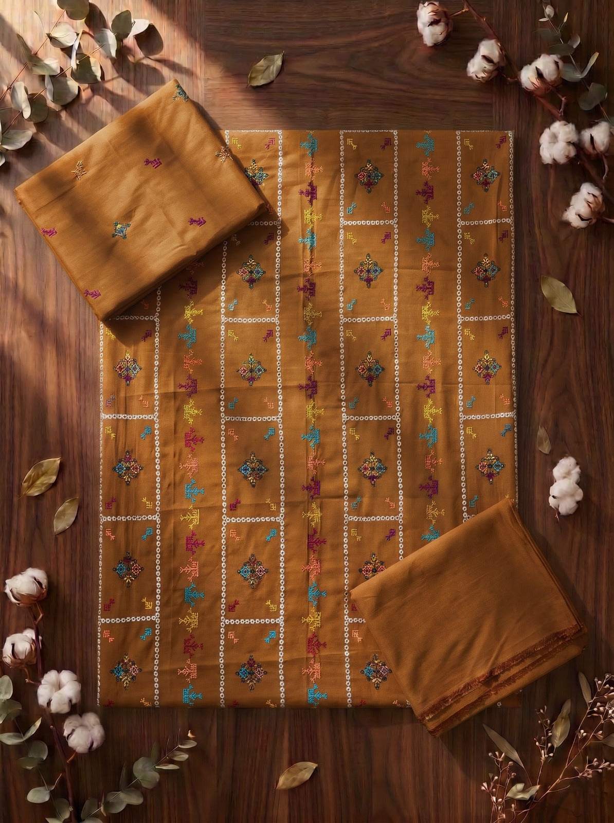 BAREEZÉ embroidered Dhanak 2 piece unstitched suit for women