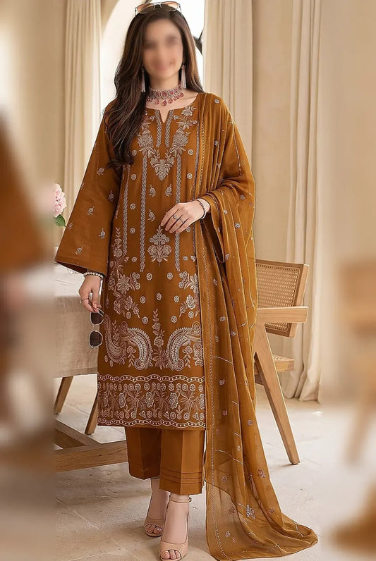 Maria.B. Viscose chamki heavy embroidered 3 piece suit with embroidered dupatta and viscose trouser