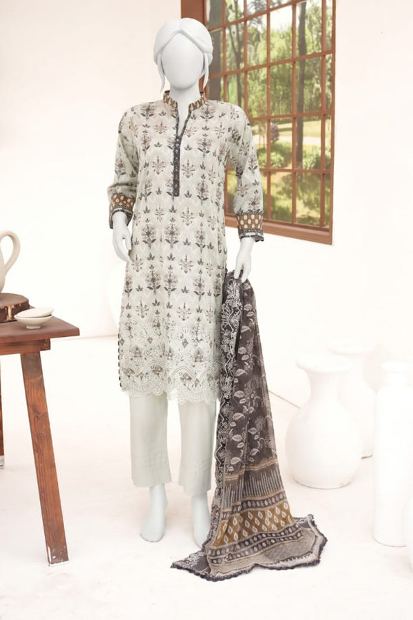 ZESH digital printed embroidered lawn 3 piece suit for women
