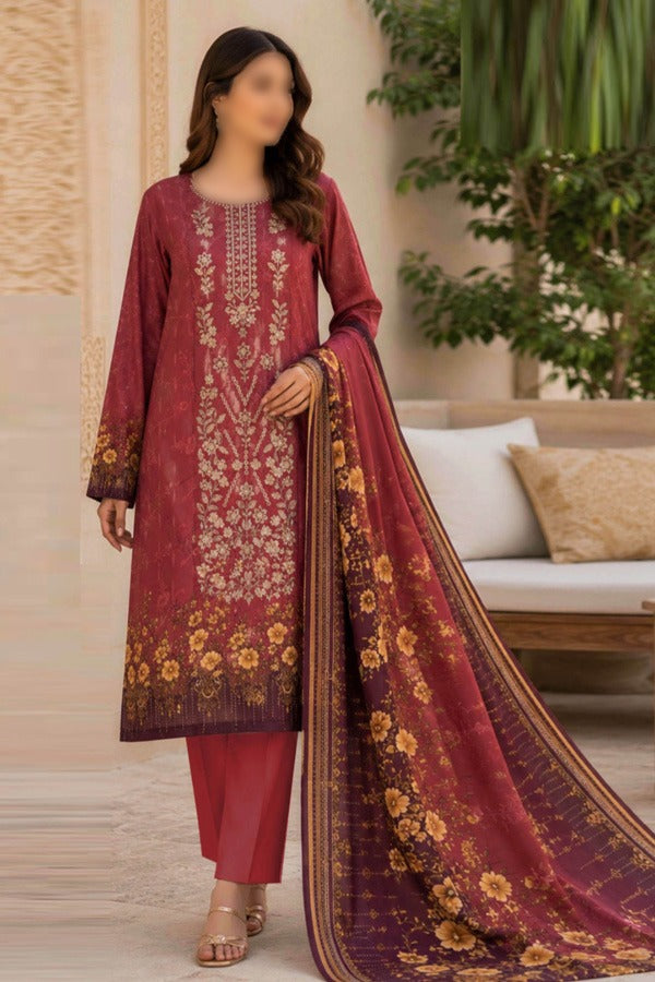 KHAADI Embroidered Printed Linen 3 Piece Unstitched Suit for Women