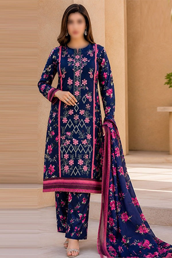SAPPHIRE Embroidered Printed Linen 3 Piece Unstitched Suit for Women