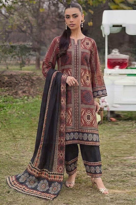 Sapphire 3 piece printed silk suit with Shamoze Silk shirt, Silk dupatta and trouser