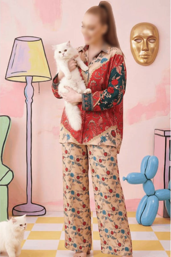 ZESH Digital Printed Silk 2 Piece Unstitched Suit for Women