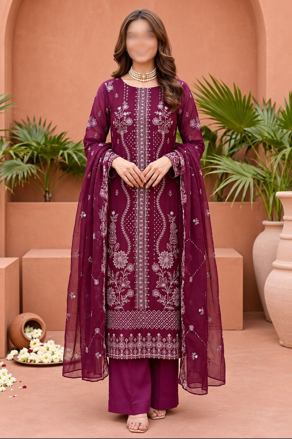 Khaadi 3 Piece Embroidered Viscose Slub Doria Suit with Embroidered Dupatta