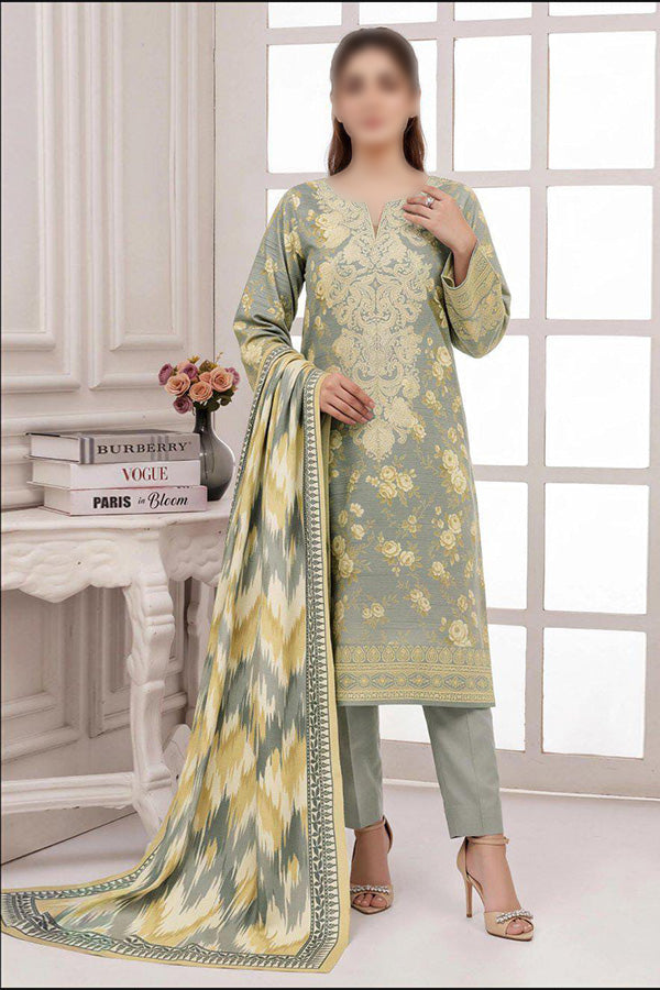 MASHAIM 3 piece unstitched printed Khaddar suit with digital printed Khaddar shirt and shawl