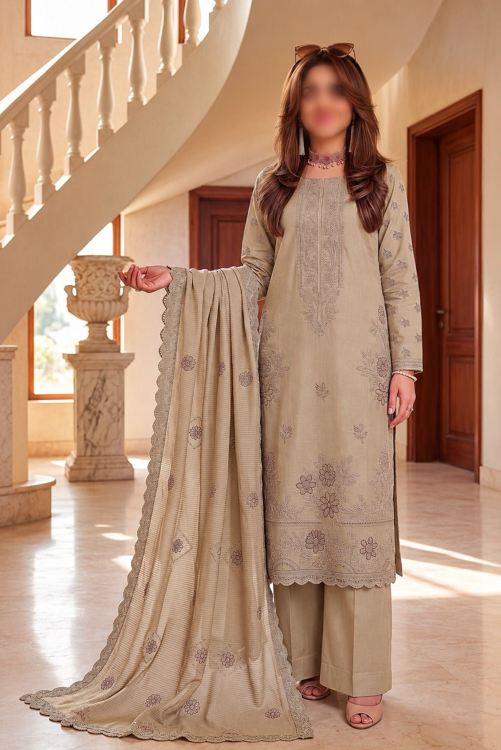 SAPPHIRE 3 Piece Embroidered Viscose Suit with Heavy Embroidered Dupatta