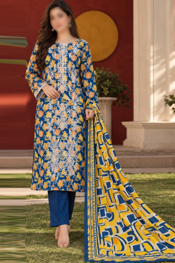 KHAADI Embroidered Printed Linen 3 Piece Unstitched Suit for Women
