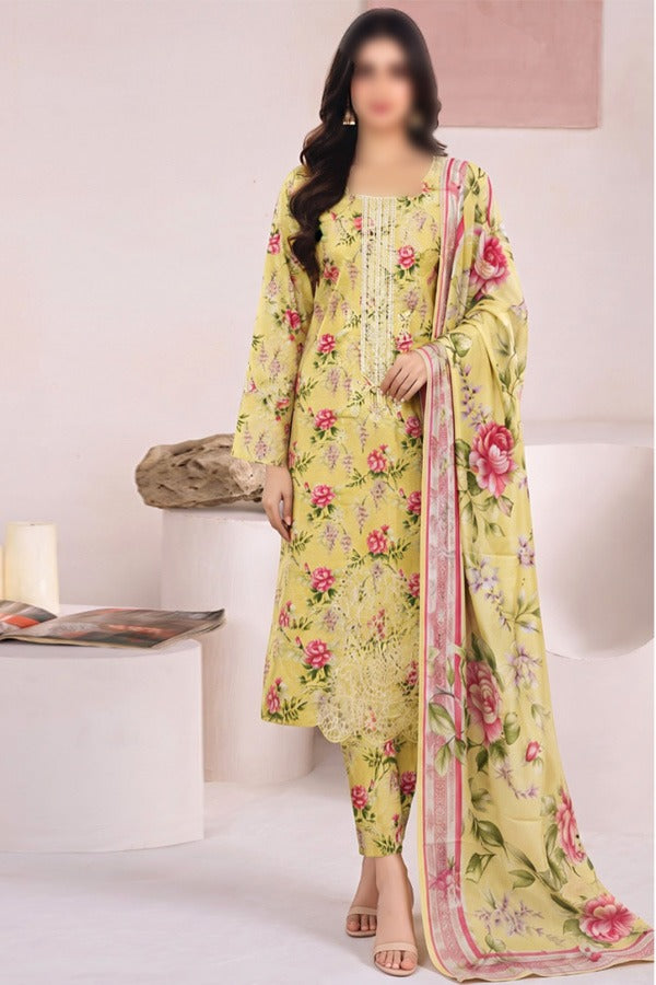BONANZA SATRANGI embroidered printed linen 3 piece unstitched suit for women