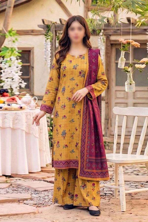 Safina 3 piece unstitched digital printed viscose suit with floral shirt dupatta and trouser