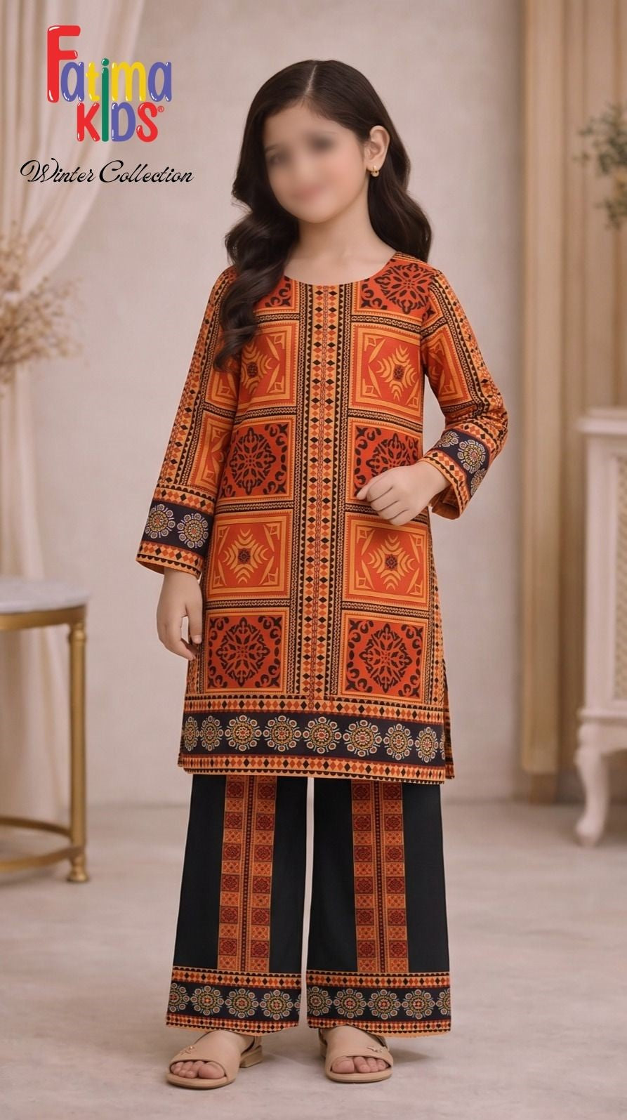 FATIMA KIDS 2 Piece Digital Printed China Linen Suit for Girls