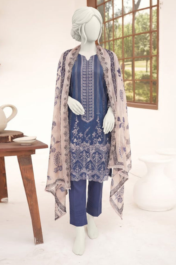 ZESH digital printed embroidered lawn 3 piece suit for women