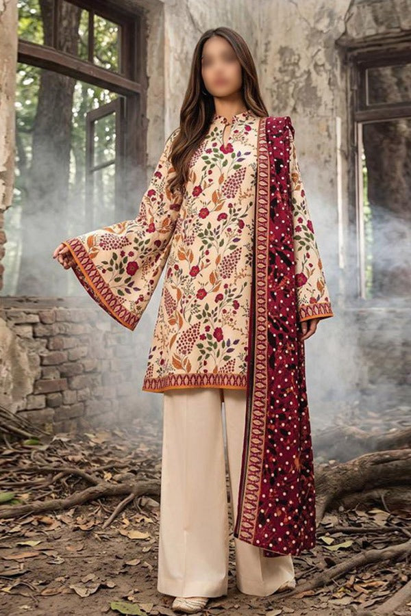 ZESH printed khaddar 3 piece unstitched suit for women