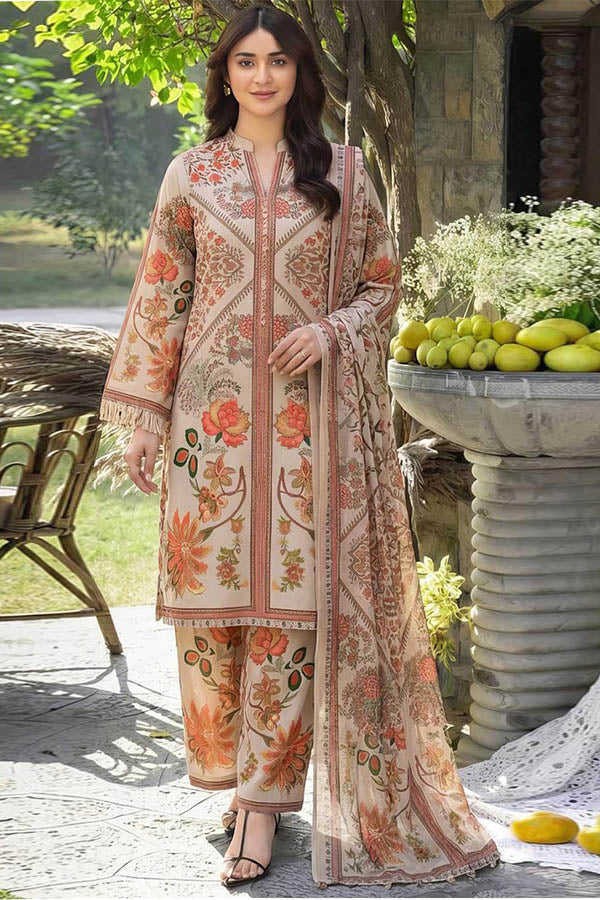 Sapphire 3 piece printed silk suit with Shamoze Silk shirt, Silk dupatta and trouser