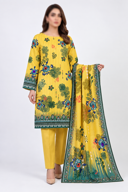 SAPPHIRE Dastoor-010 3 piece unstitched Karandi suit with printed shirt and dupatta