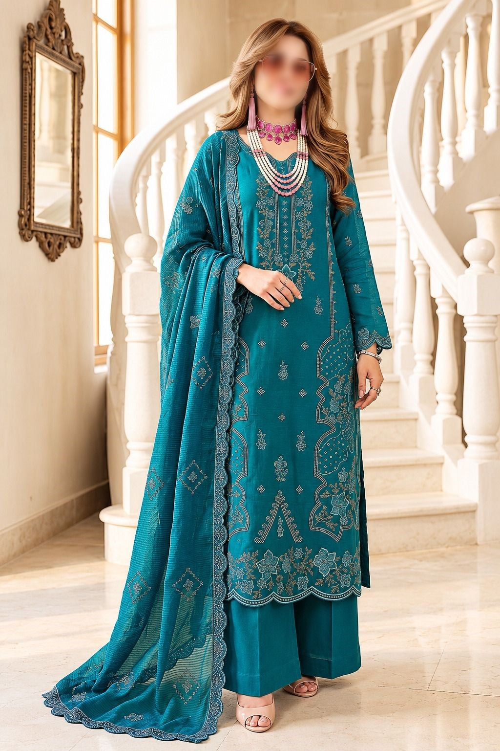 SAPPHIRE 3 Piece Embroidered Viscose Suit with Heavy Embroidered Dupatta