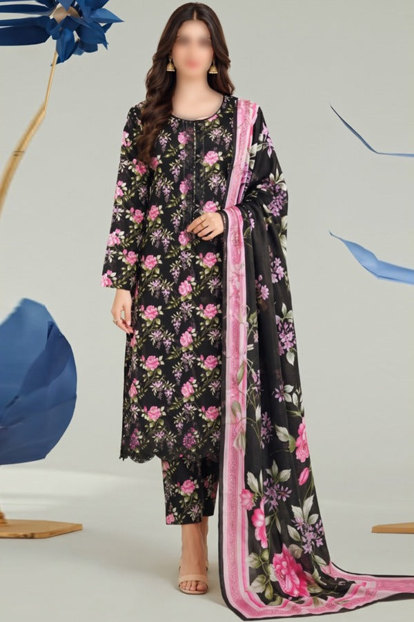 BONANZA SATRANGI embroidered printed linen 3 piece unstitched suit for women