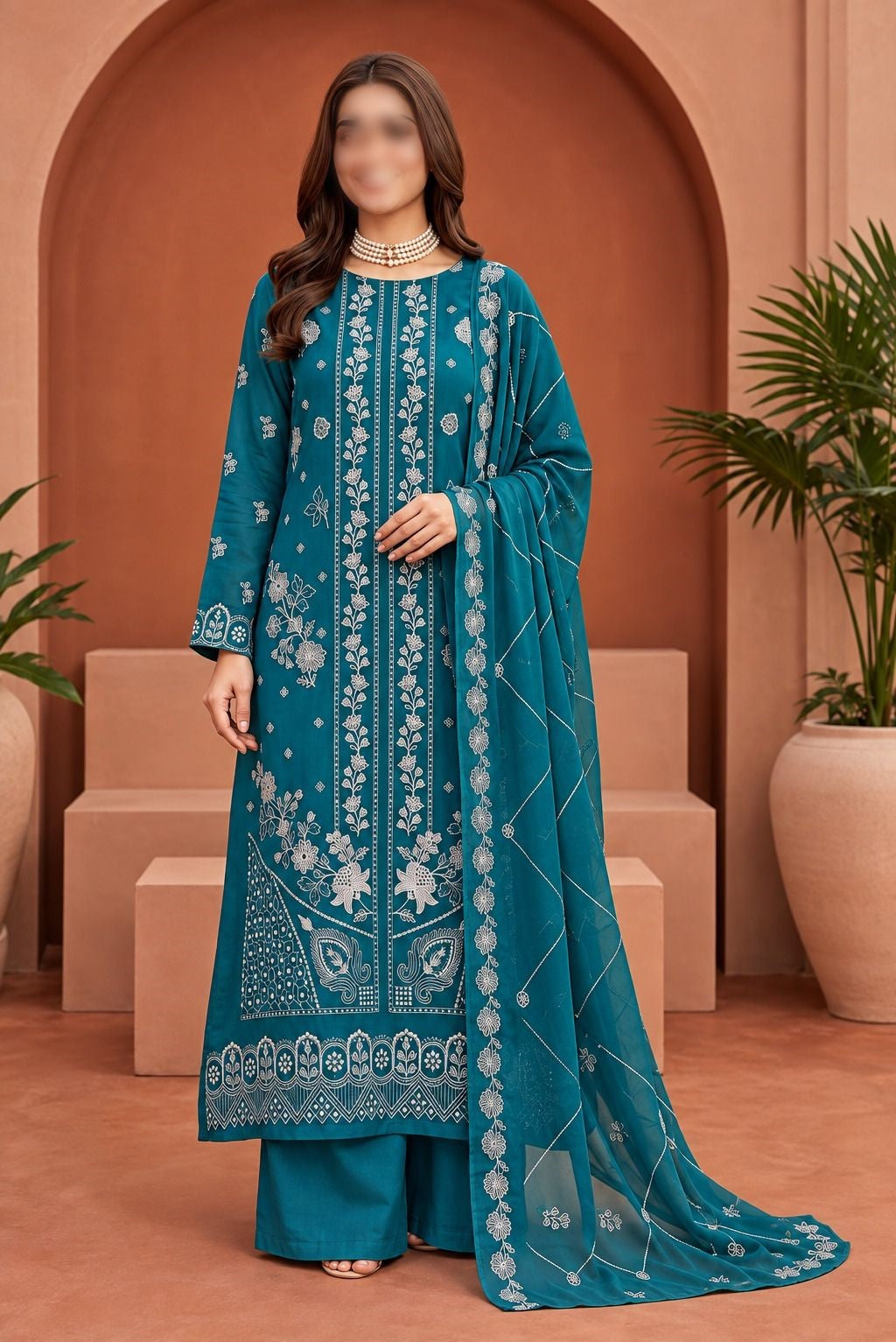 Khaadi 3 Piece Embroidered Viscose Slub Doria Suit with Embroidered Dupatta