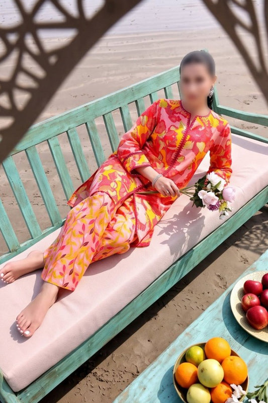 OSMA Digital Printed Linen 2 Piece Unstitched Suit for Women