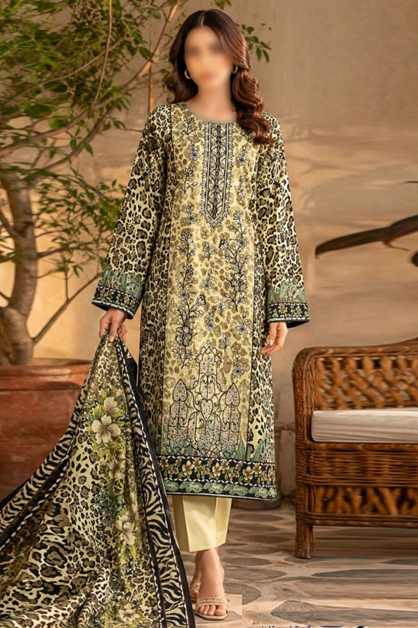 KHAADI Embroidered Printed Linen 3 Piece Unstitched Suit for Women
