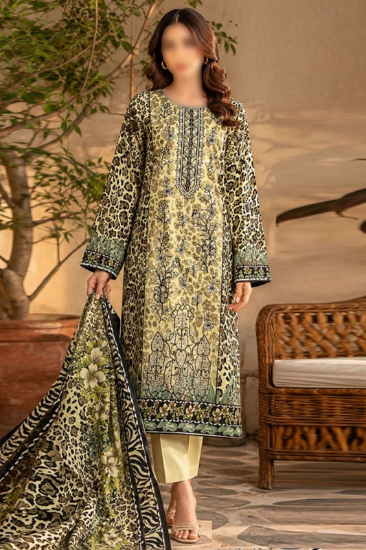 KHAADI Embroidered Printed Linen 3 Piece Unstitched Suit for Women