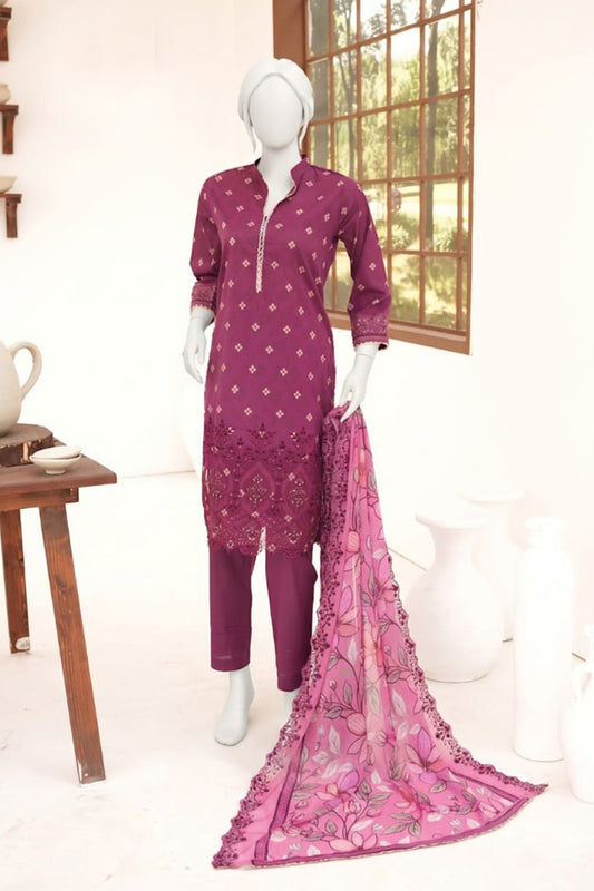 ZESH digital printed embroidered lawn 3 piece suit for women