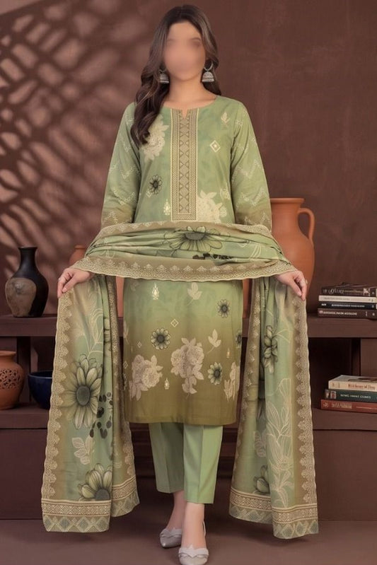 REEF printed Slub Linen 3 piece unstitched suit with dupatta and trouser