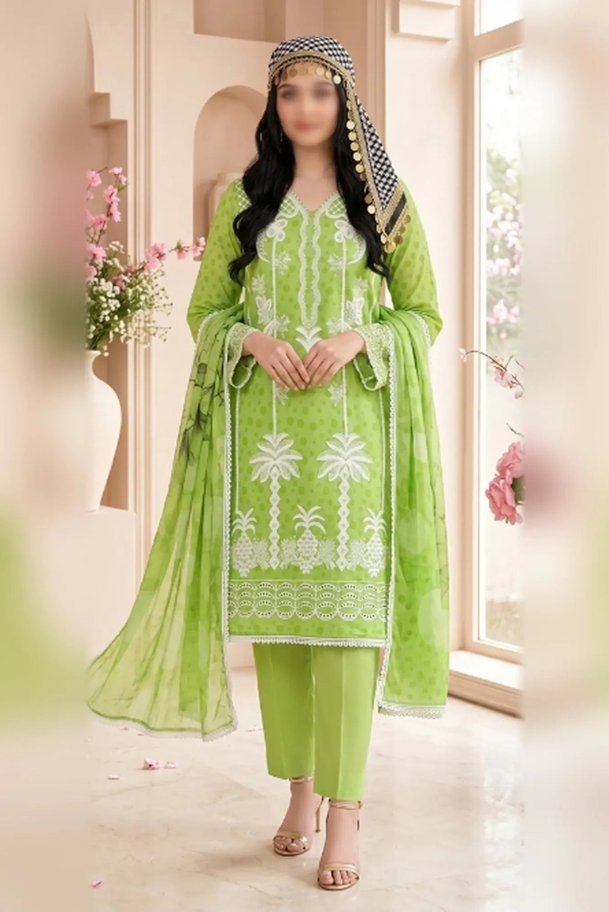 Gul Ahmed embroidered printed unstitched 3 piece suit with bamber dupatta and comfort dyed trouser