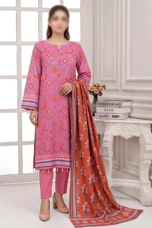 MASHAIM 3 piece unstitched printed Khaddar suit with digital printed Khaddar shirt and shawl