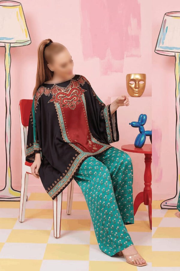 ZESH Digital Printed Silk 2 Piece Unstitched Suit for Women