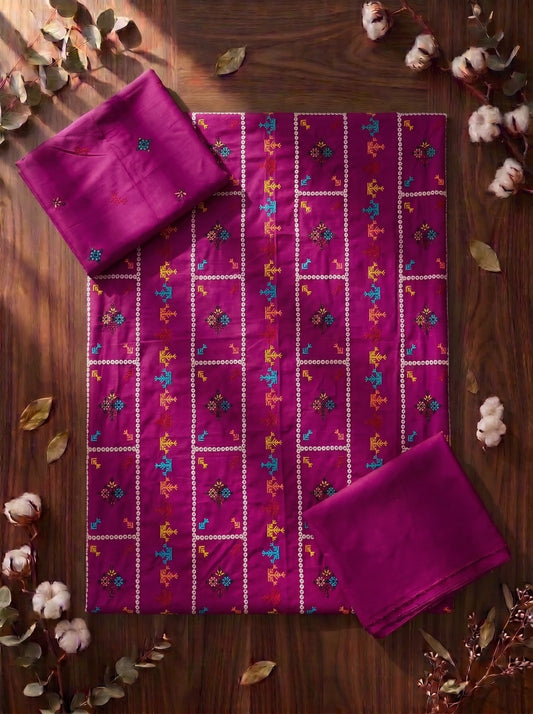 BAREEZÉ embroidered Dhanak 2 piece unstitched suit for women