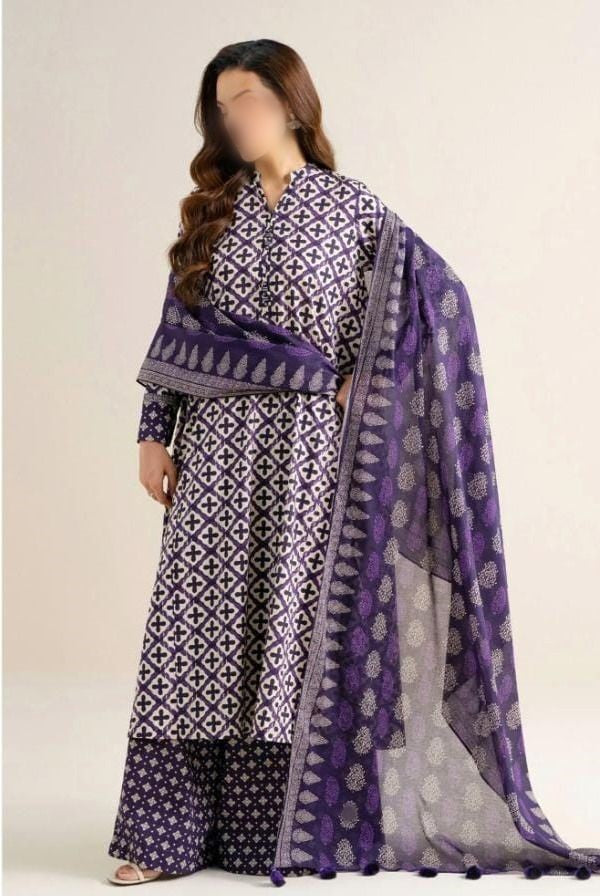 SAPPHIRE 3 Piece Printed Khaddar Suit for Women with Printed Khaddar Dupatta
