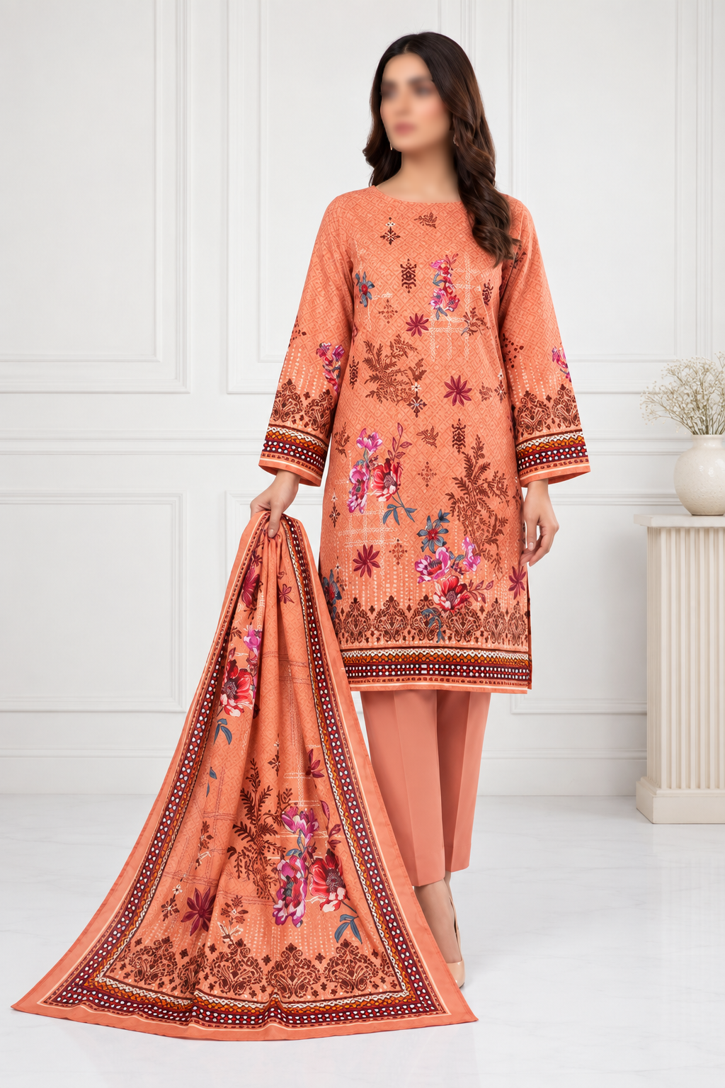 SAPPHIRE Dastoor-010 3 piece unstitched Karandi suit with printed shirt and dupatta