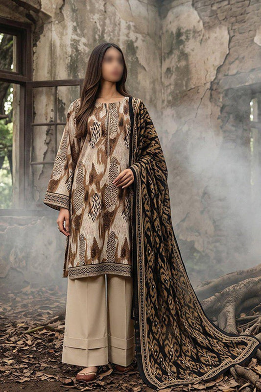 ZESH printed khaddar 3 piece unstitched suit for women