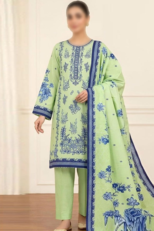 Nishat 3 Piece Printed Embroidered Linen Unstitched Suit with Dupatta and Trouser