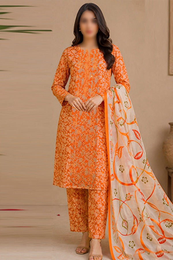 SAPPHIRE Embroidered Printed Linen 3 Piece Unstitched Suit for Women