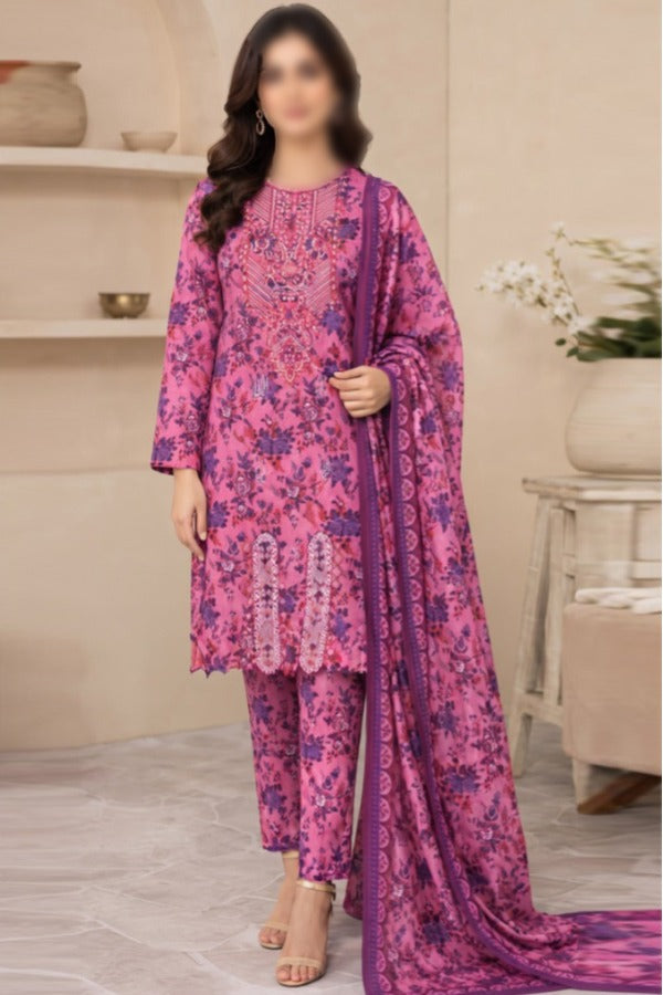 BONANZA SATRANGI embroidered printed linen 3 piece unstitched suit for women