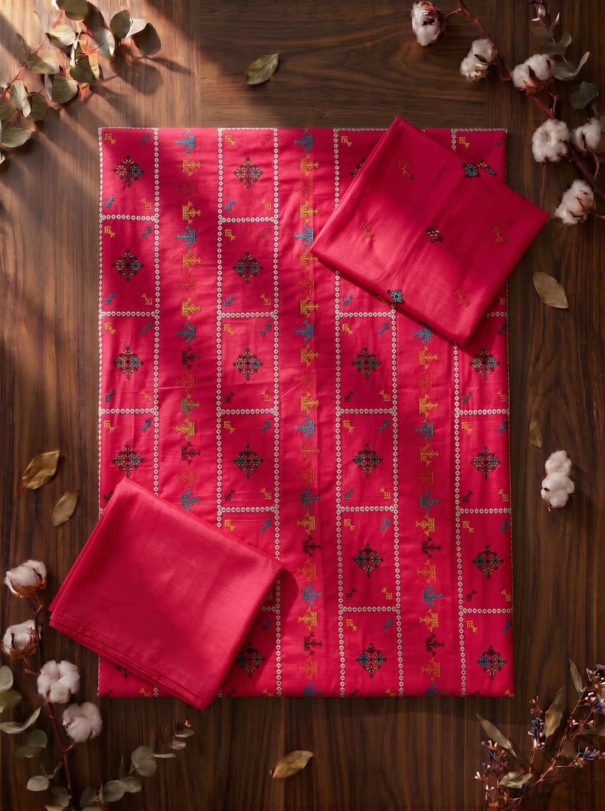 BAREEZÉ embroidered Dhanak 2 piece unstitched suit for women
