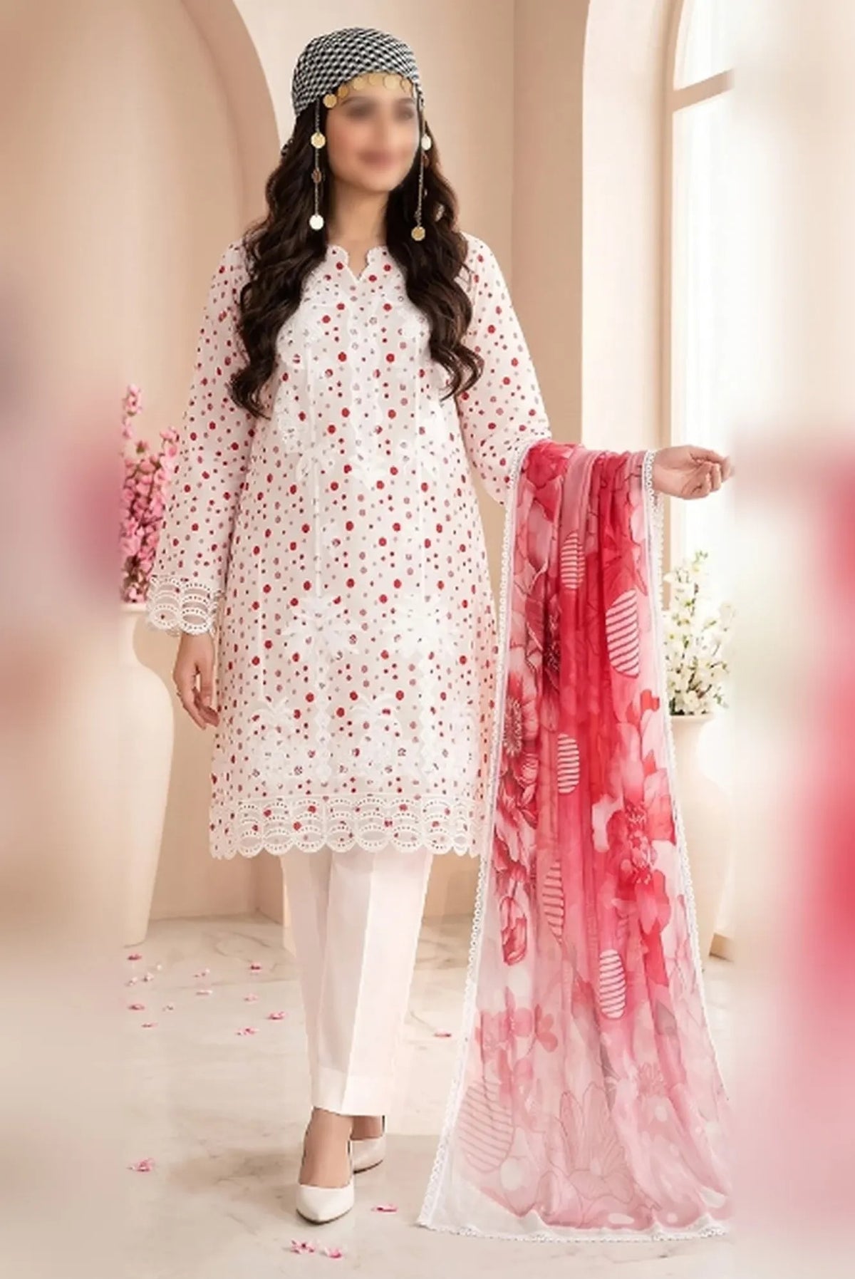 Gul Ahmed embroidered printed unstitched 3 piece suit with bamber dupatta and comfort dyed trouser