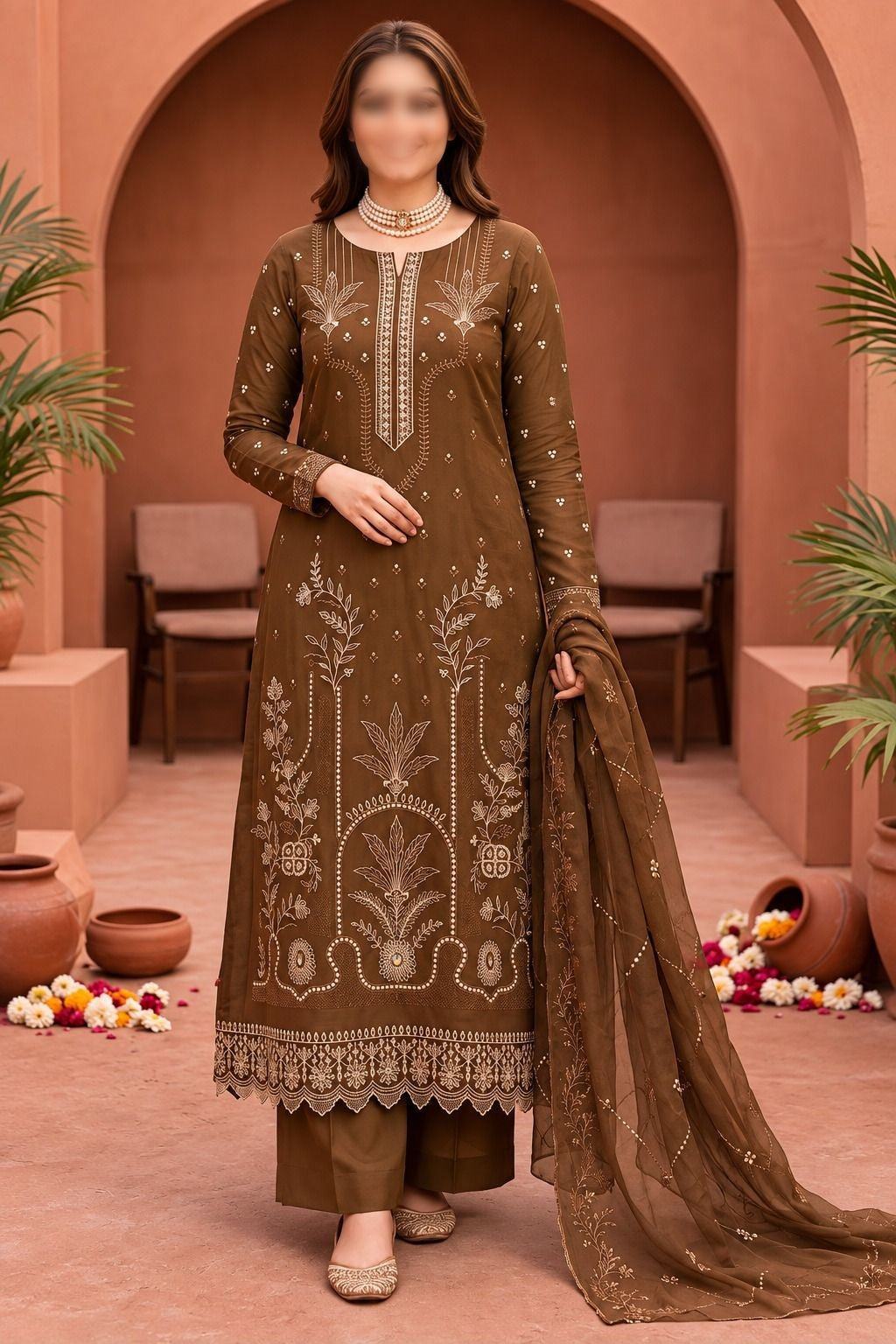 Khaadi 3 Piece Embroidered Viscose Slub Doria Suit with Embroidered Dupatta