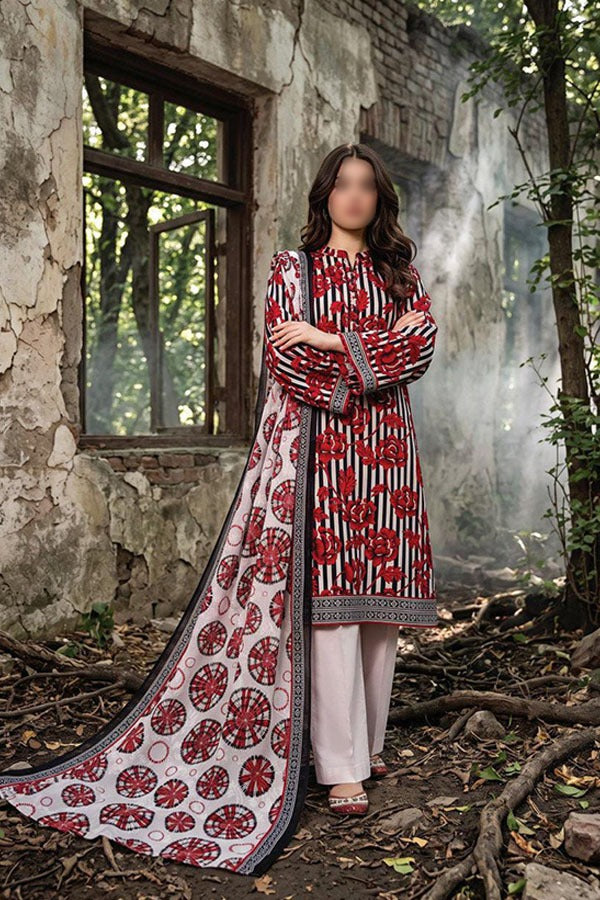 ZESH printed khaddar 3 piece unstitched suit for women