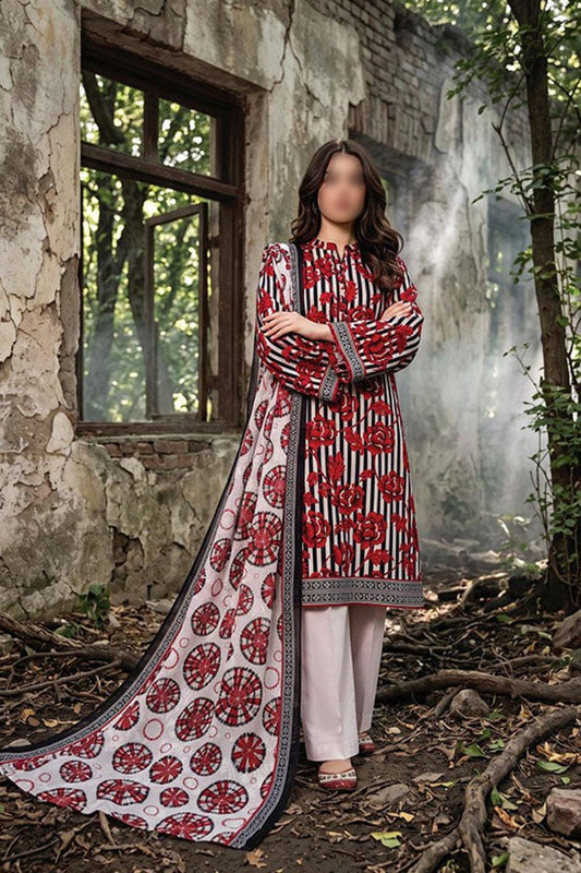 ZESH printed khaddar 3 piece unstitched suit for women