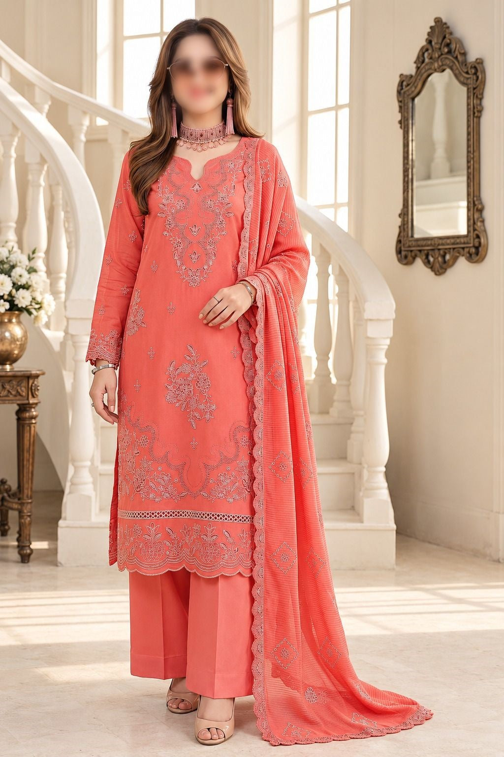 SAPPHIRE 3 Piece Embroidered Viscose Suit with Heavy Embroidered Dupatta