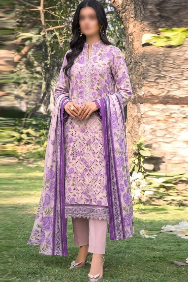 Nishat 3 Piece Printed Embroidered Linen Unstitched Suit with Dupatta and Trouser