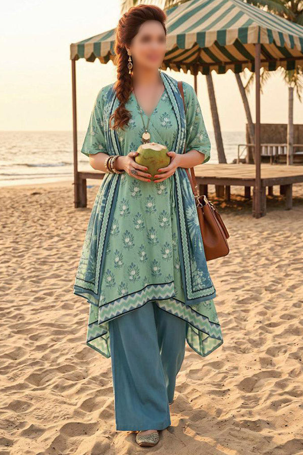 ZESH printed cambric cotton 3 piece suit for women