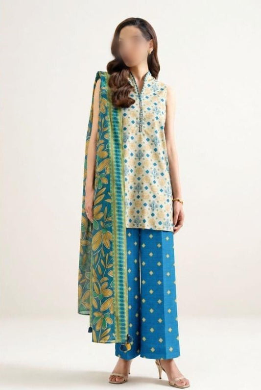 SAPPHIRE 3 Piece Printed Khaddar Suit for Women with Printed Khaddar Dupatta
