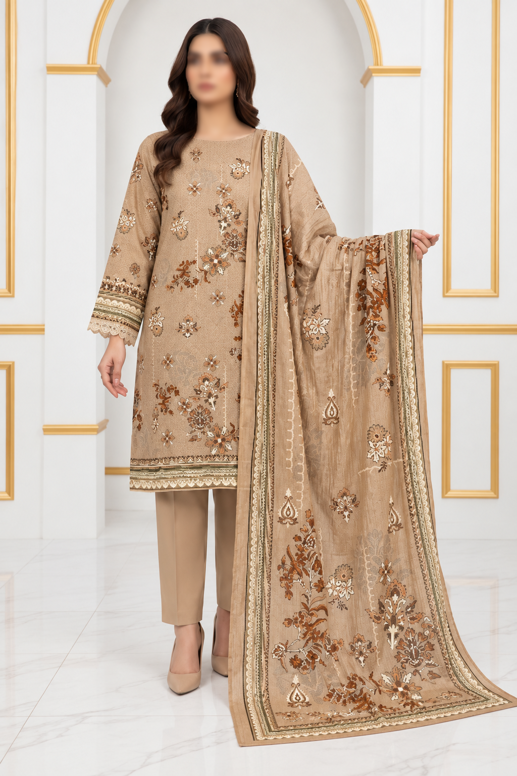 SAPPHIRE Dastoor-010 3 piece unstitched Karandi suit with printed shirt and dupatta